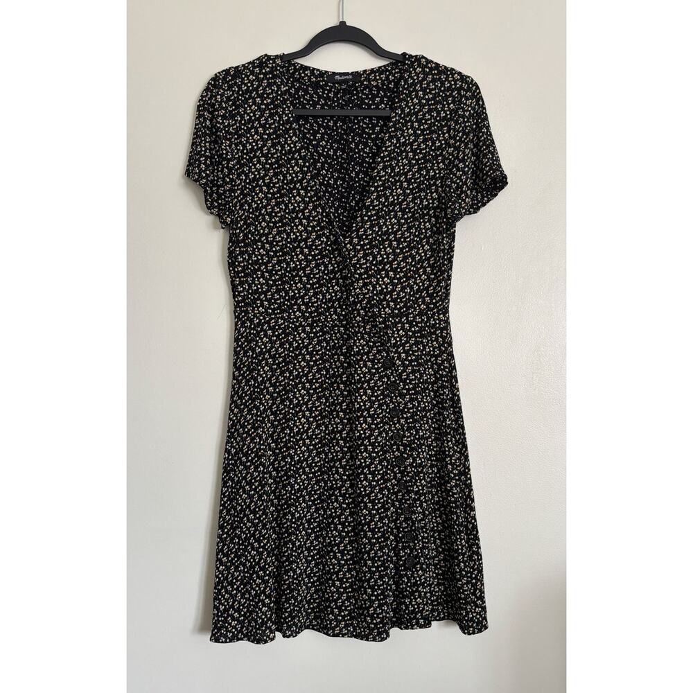 Black Yellow Madewell Button-Wrap Mini Dress Playground Posies 6